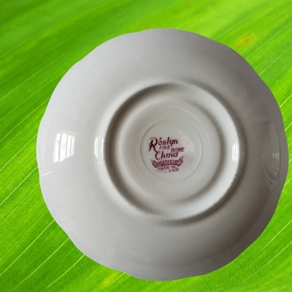 Vintage Roslyn Ambleside Cup And Saucer Pink Poppies Daisies 1950s English Bone